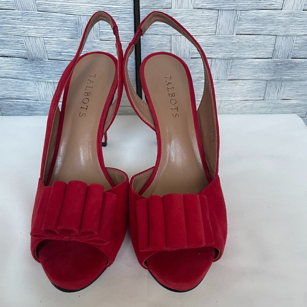 Talbots Red Suede Slingback Peep Toe Heels Women Size 6.5B